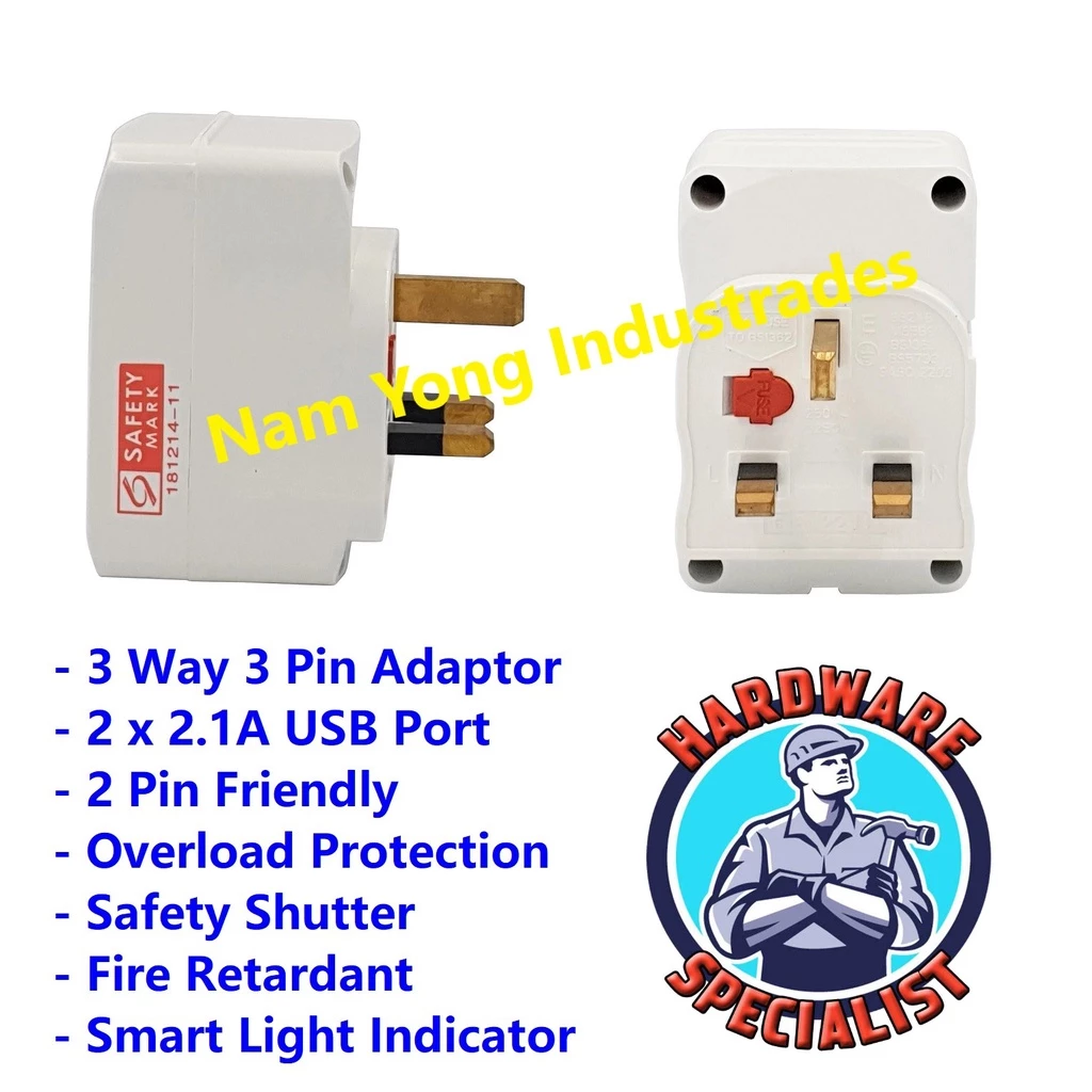 Britz BR-928 Safety Mark Passed 3 Way Adaptor Power Socket - 2 x UBS Port_3