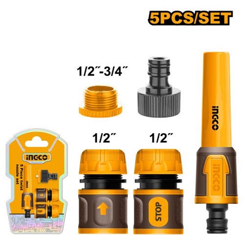 Ingco HHCS05122 5-Piece Water Hose Quick Connector Set with Sprayer_1