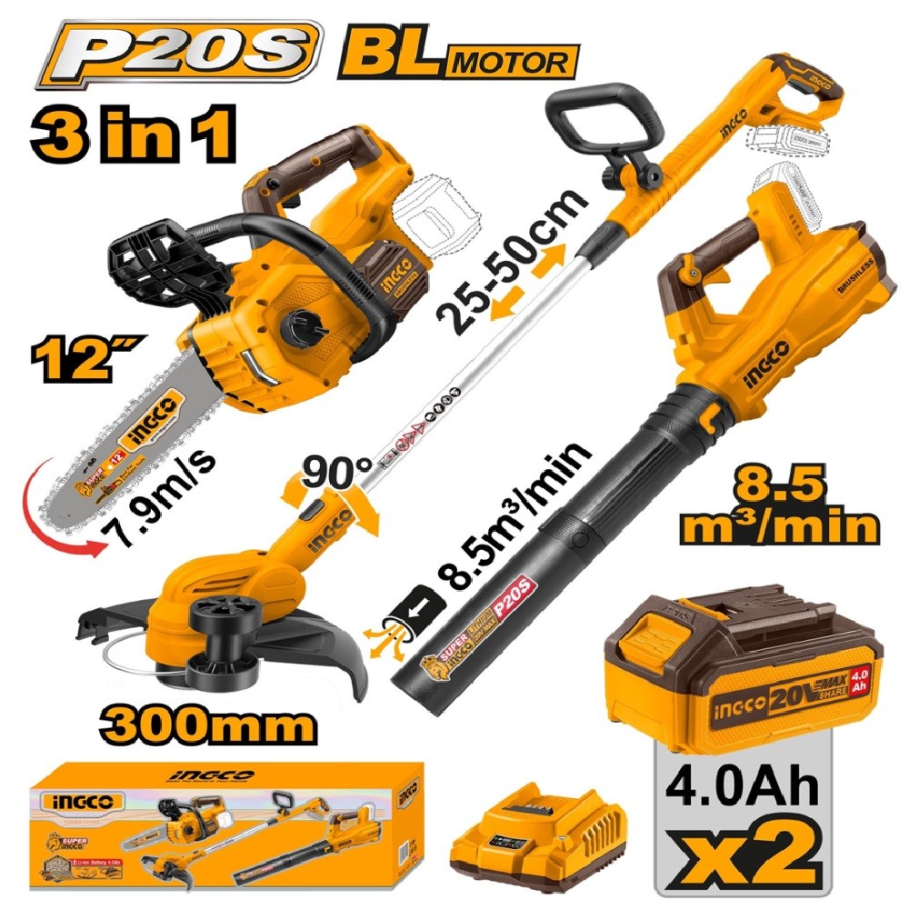 Ingco COSLI241189 20V 3 Pieces Chain Saw Trimmer Blower Combo Set_2