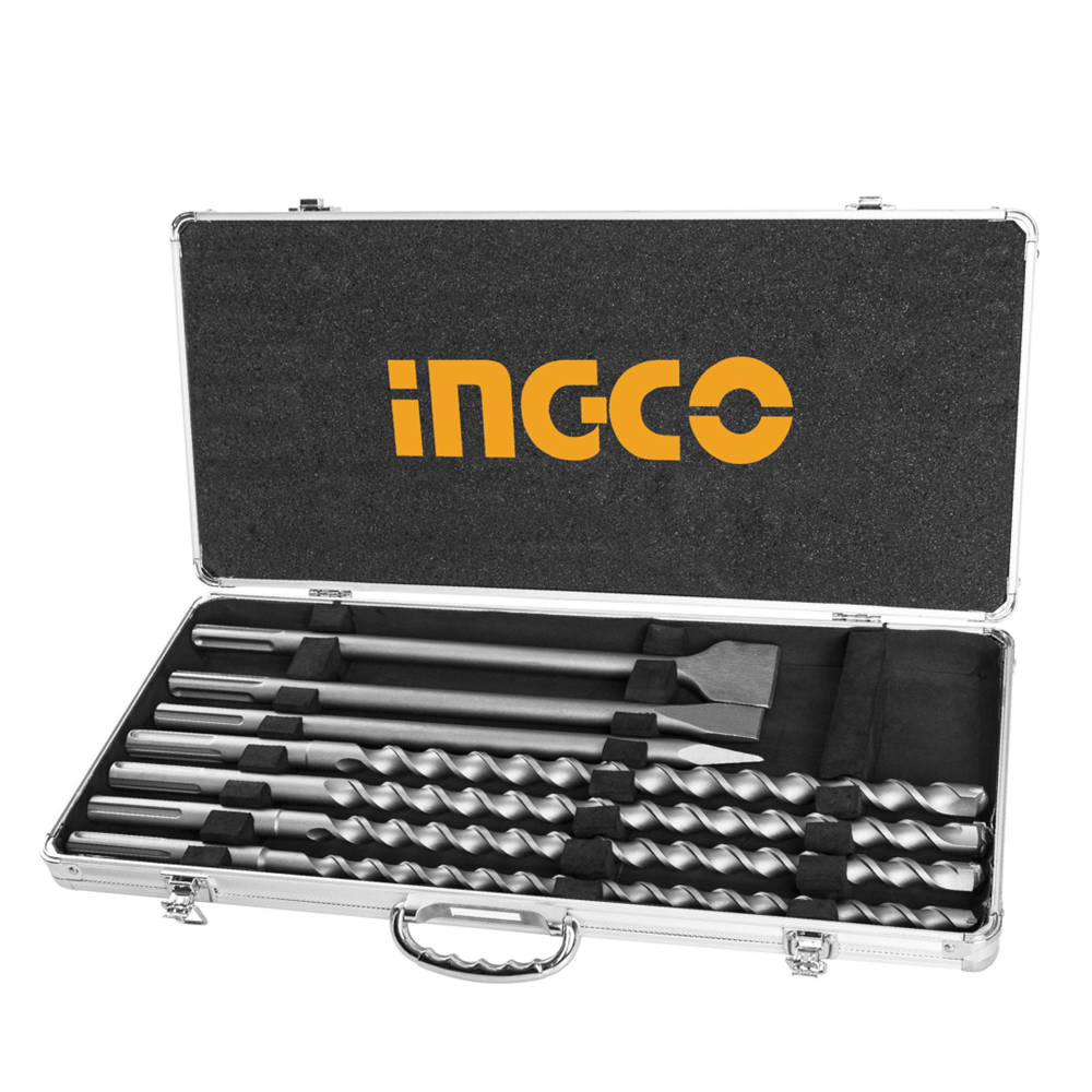 Ingco AKD5075 7 Pieces SDS Max Hammer Drill Bit & Chisel Set_1