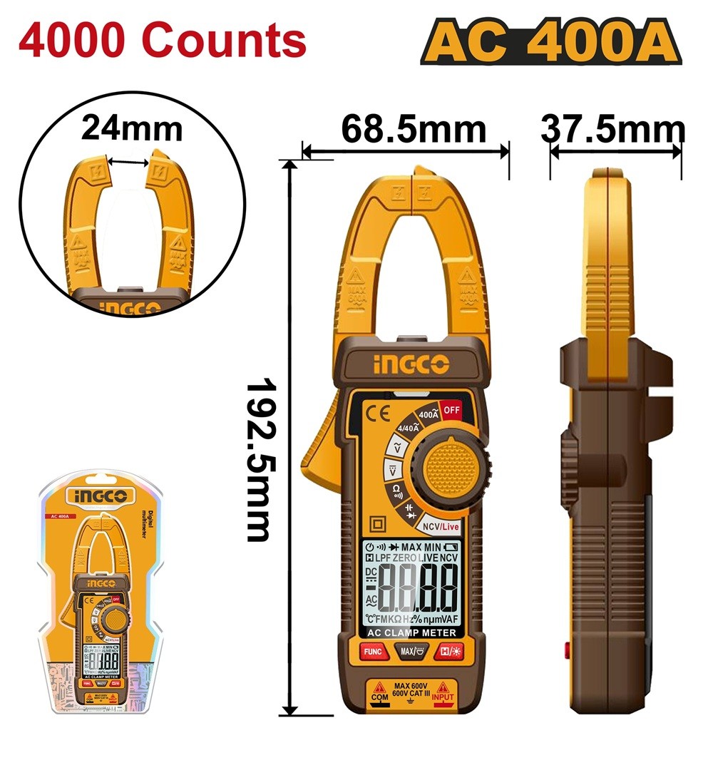 Ingco DCM62001 Digital AC 400A Clamp Meter_1
