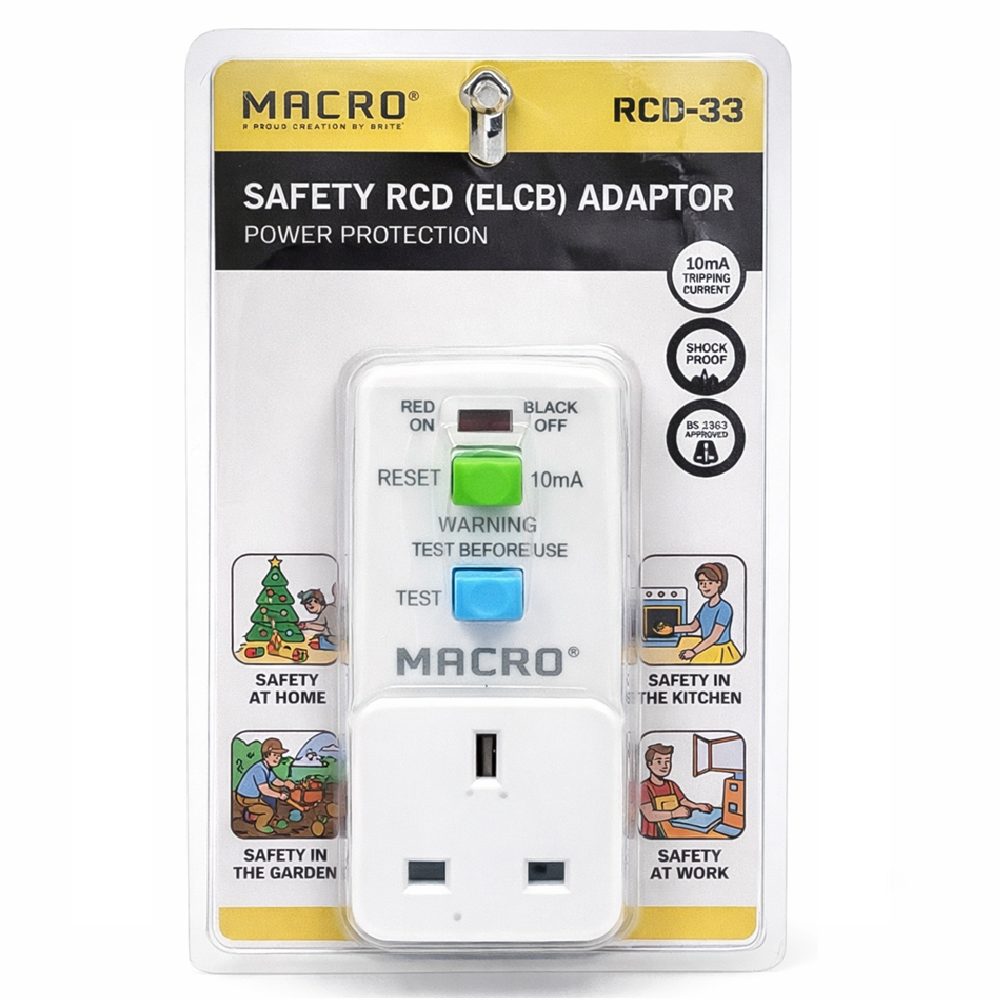 Macro RCD-33 10mA Shock Proof Safety RCD (ELCB) Adaptor Power Protection Socket
