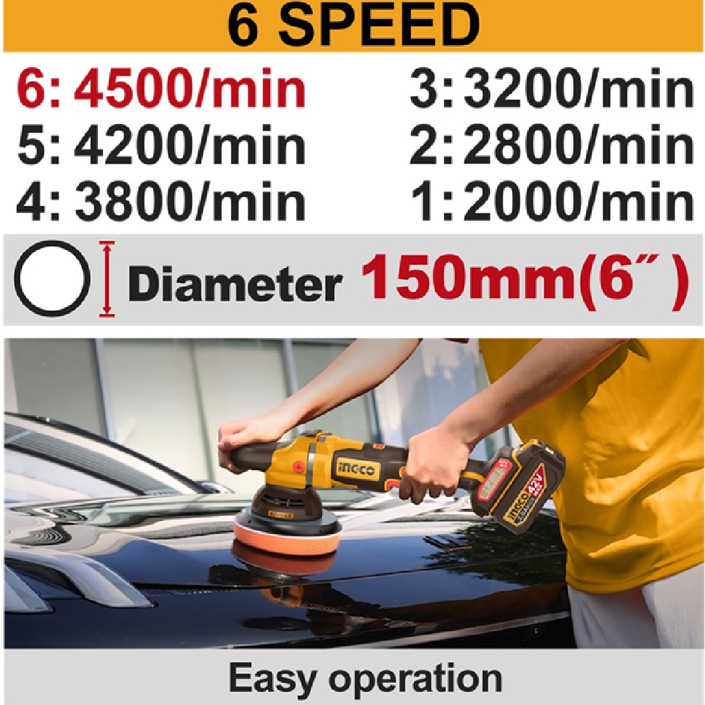 Ingco APLI20158 20V Lithium-Ion 4.0 Ah 6-inch Brushless Cordless Angle Polisher