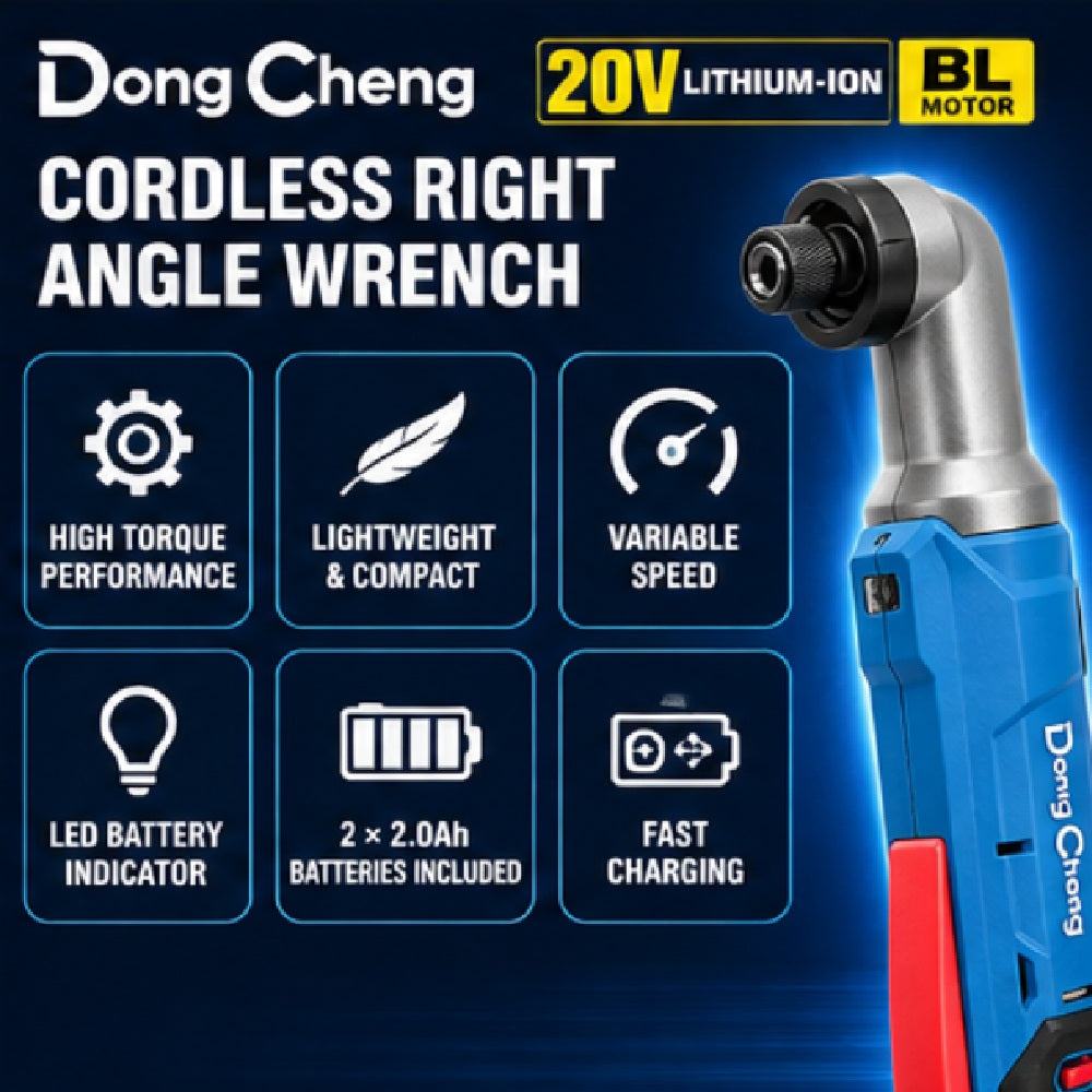 Dong Cheng DCPL05-8AM 20V MAX Brushless Cordless Angle Impact Driver Kit – 2 x 2.0Ah Batteries