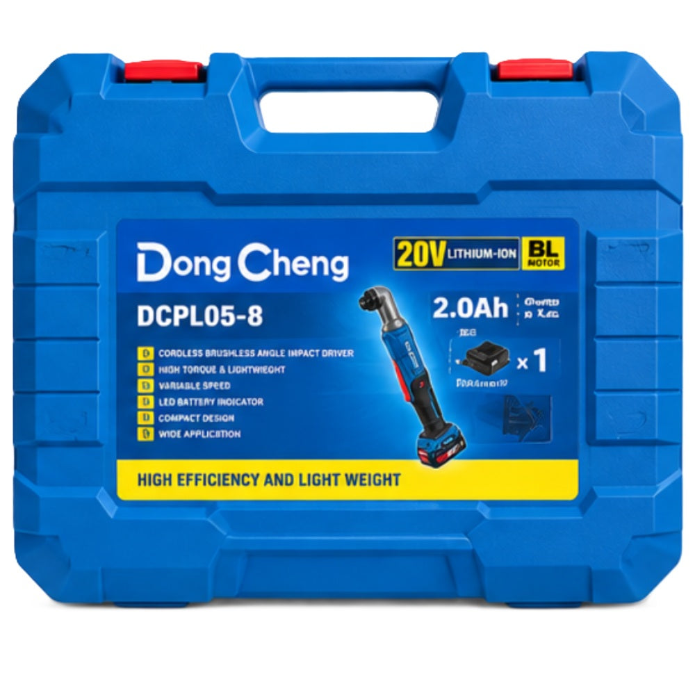 Dong Cheng DCPL05-8AM 20V MAX Brushless Cordless Angle Impact Driver Kit – 2 x 2.0Ah Batteries