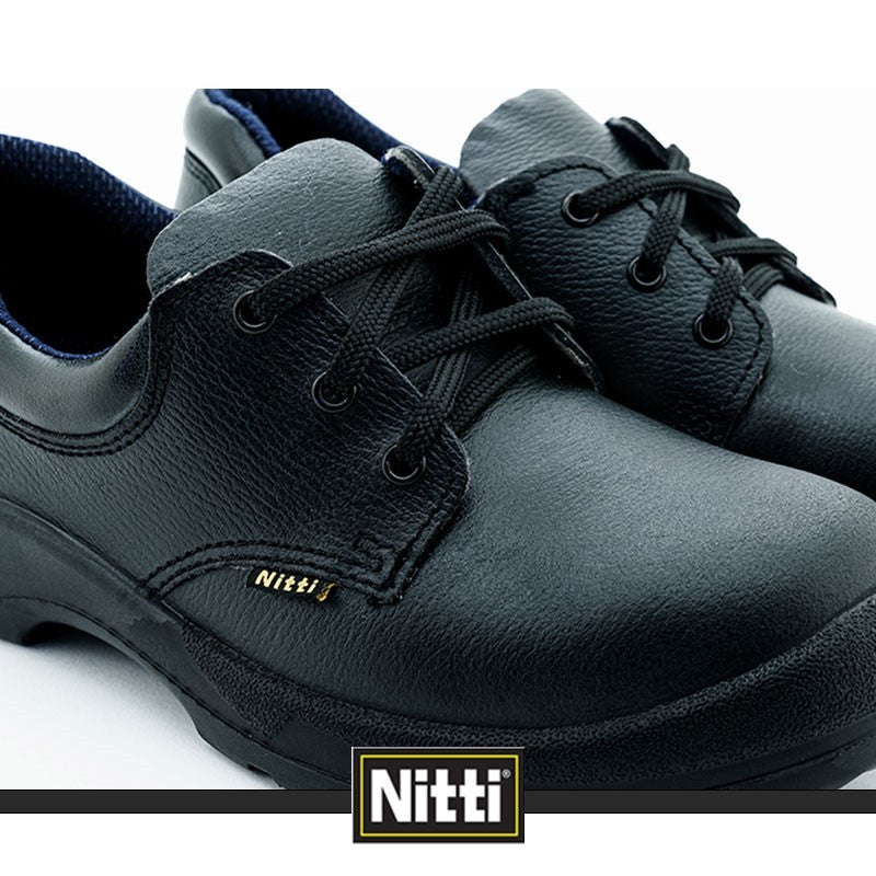Nitti Low Cut Leather Safety Shoe with Shoe Lace - Black