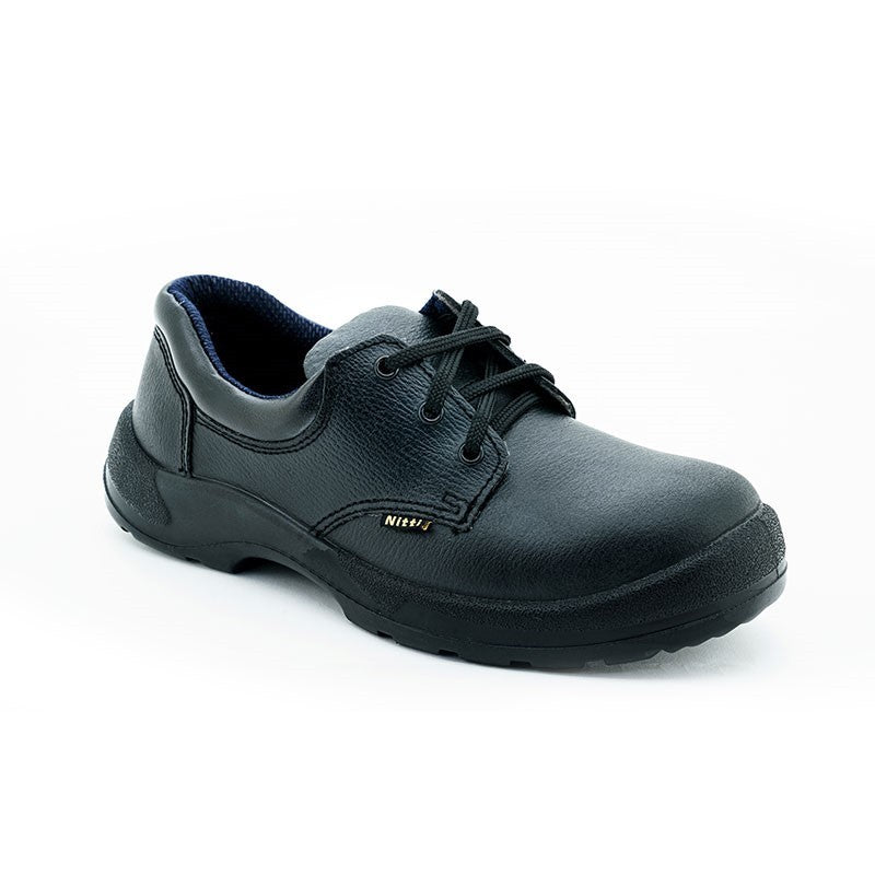 Nitti Low Cut Leather Safety Shoe with Shoe Lace - Black