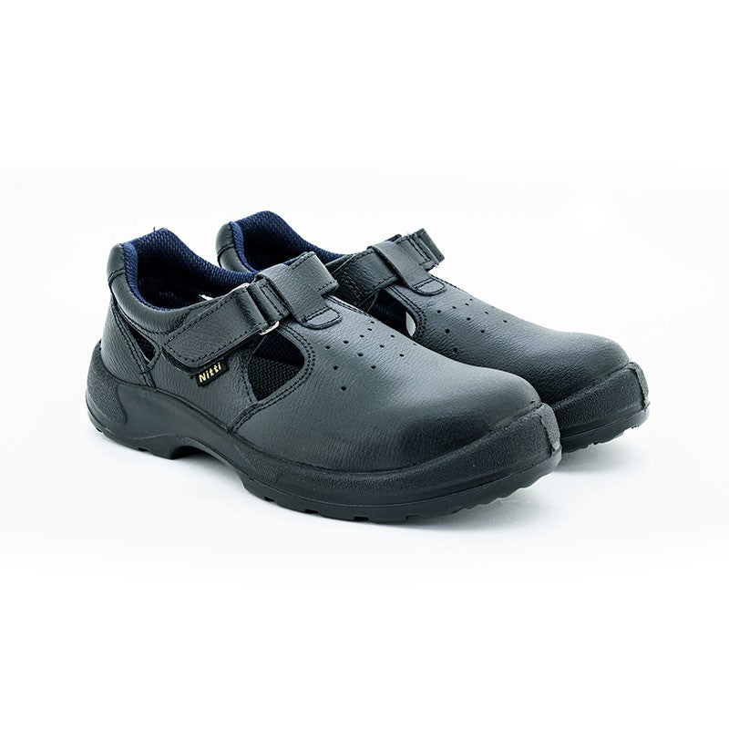 Nitti Low Cut Velcro Straps Leather Safety Shoe - Black