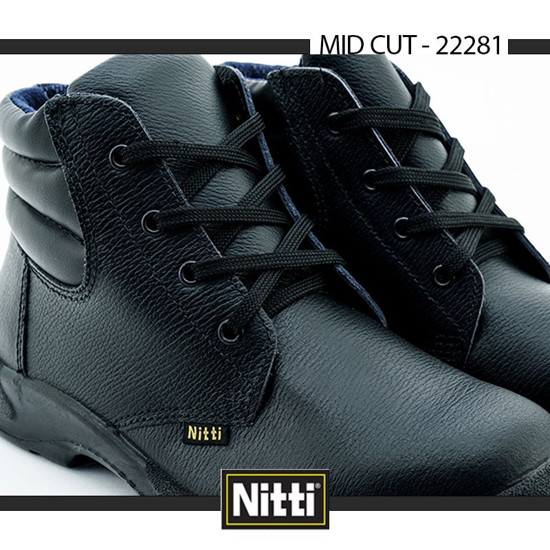 Nitti Mid Cut Safety Shoe with Shoe Lace - Black