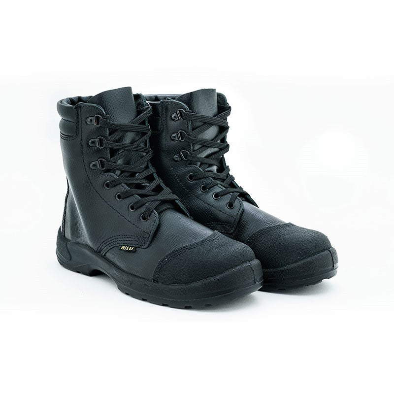 Nitti High Cut Laced Up Safety Shoe with Scuff Caps - Black