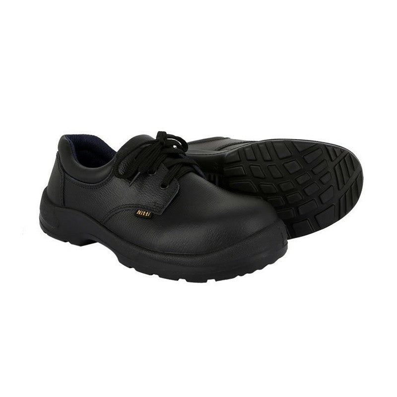 Nitti Low Cut Leather Safety Shoe with Shoe Lace - Black