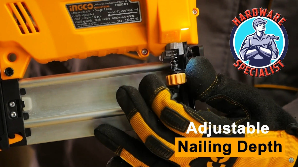 Ingco CBNLI2028 20V Lithium-Ion 15-50mm Cordless Brad Nailer
