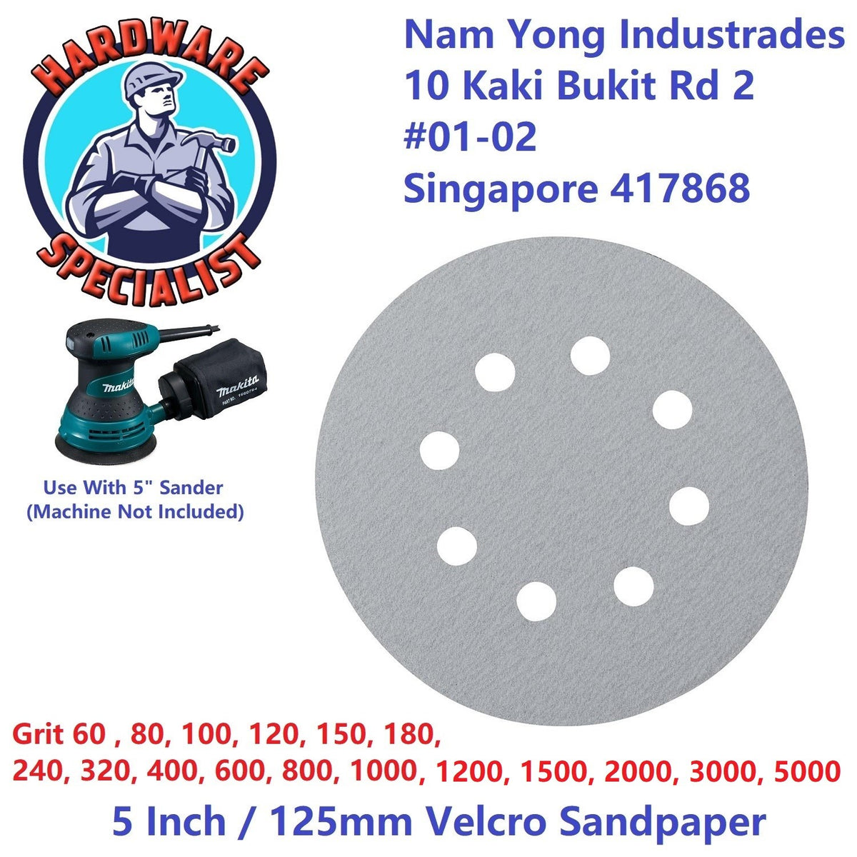 Hardware Specialist 5 Inch Velcro Sandpaper (For Orbital Sander)