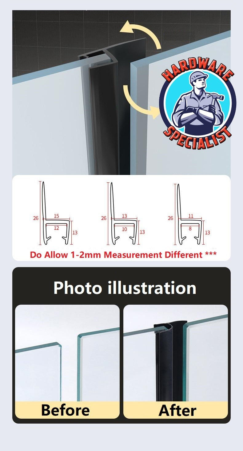 Hardware Specialist Bathroom H Shape Black Glass Door Seal