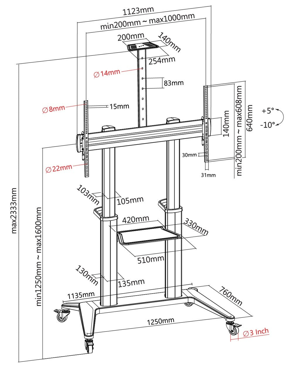 Titan SGB132 Vertical Height Adjustment Mobility Stand TV Bracket