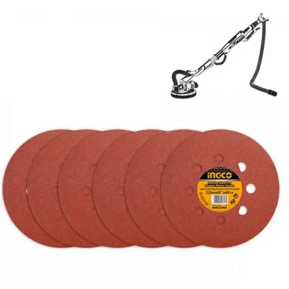 Ingco AKRS225061 225mm 6 Pcs Hook Loop Sanding Sheet Set for Orbital Sander