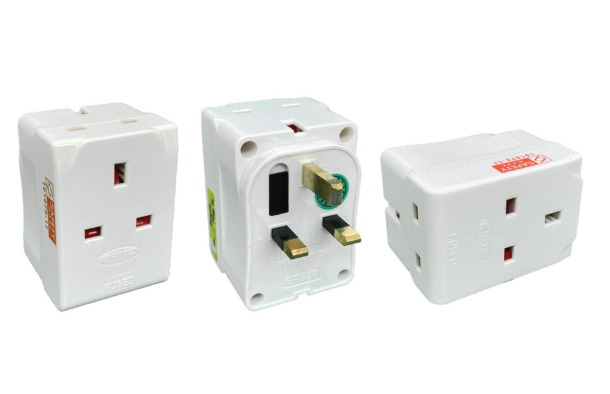 Britz BR-928 Safety Mark Passed 3 Way Adaptor Power Socket - 2 x UBS Port