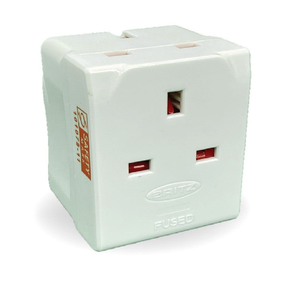 Britz BR-928 Safety Mark Passed 3 Way Adaptor Power Socket - 2 x UBS Port