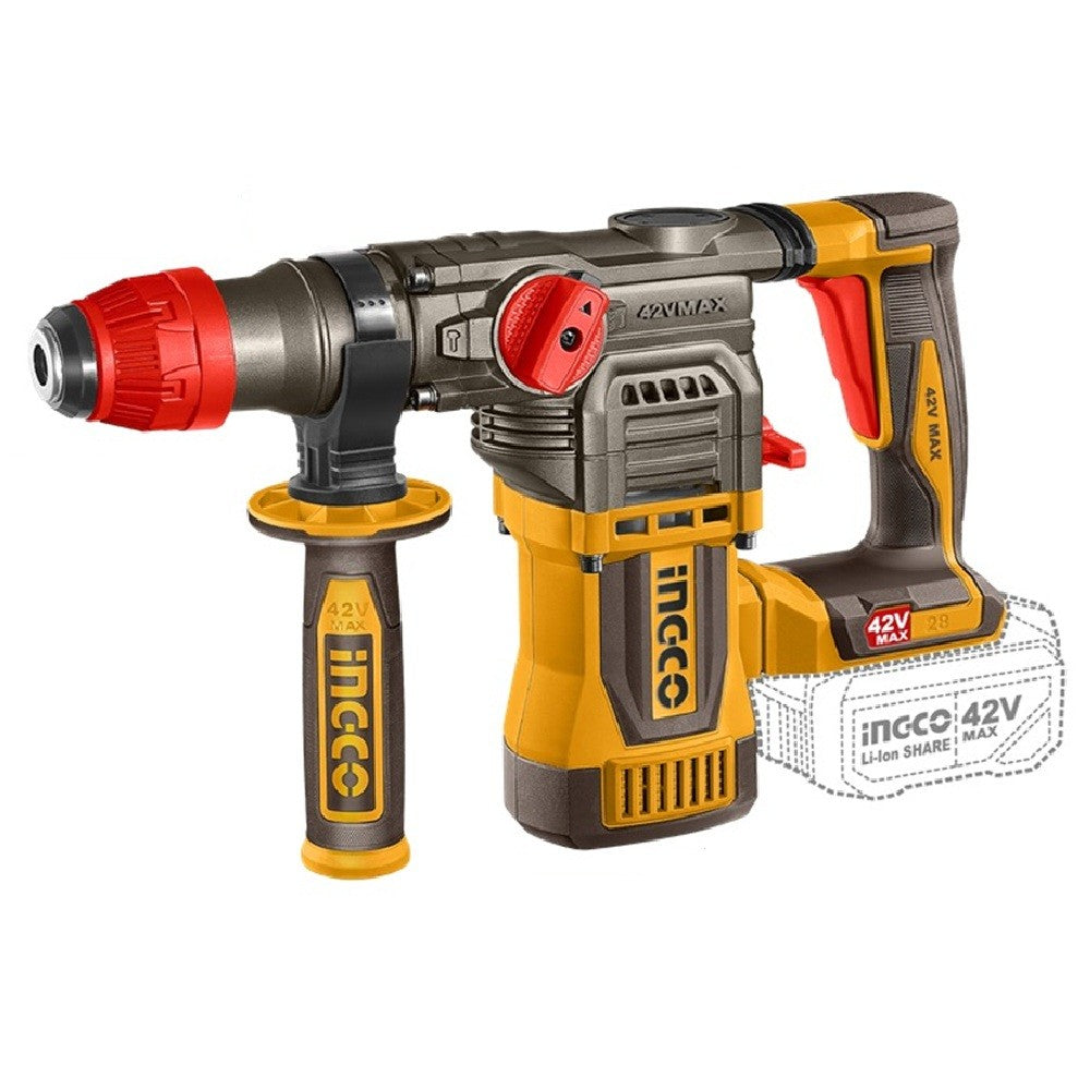 Ingco CRHLI422882 42V Brushless 28mm Cordless Rotary Hammer Drill Kit