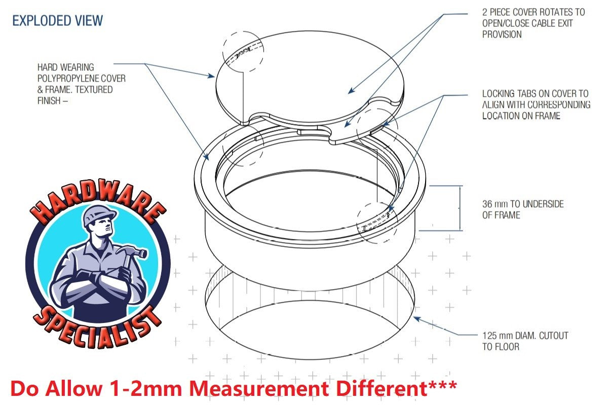 Hardware Specialist 125mm Raised Access Floor Grommet Cover