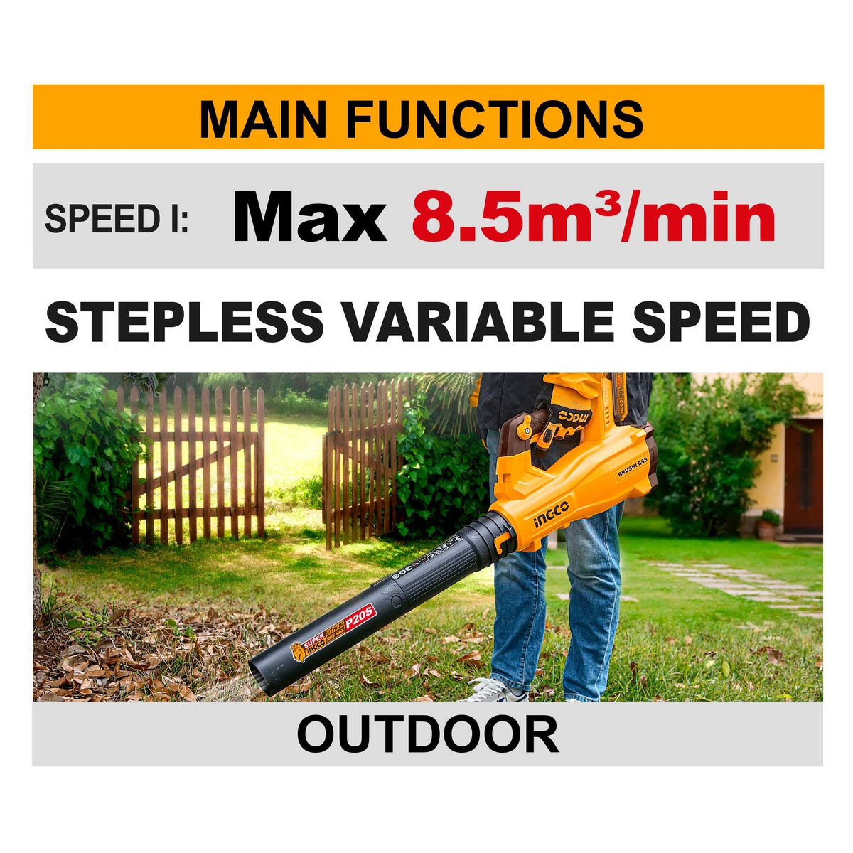 Ingco CABLI20428 20V Lithium-Ion Brushless Cordless Powerful Leaf Blower