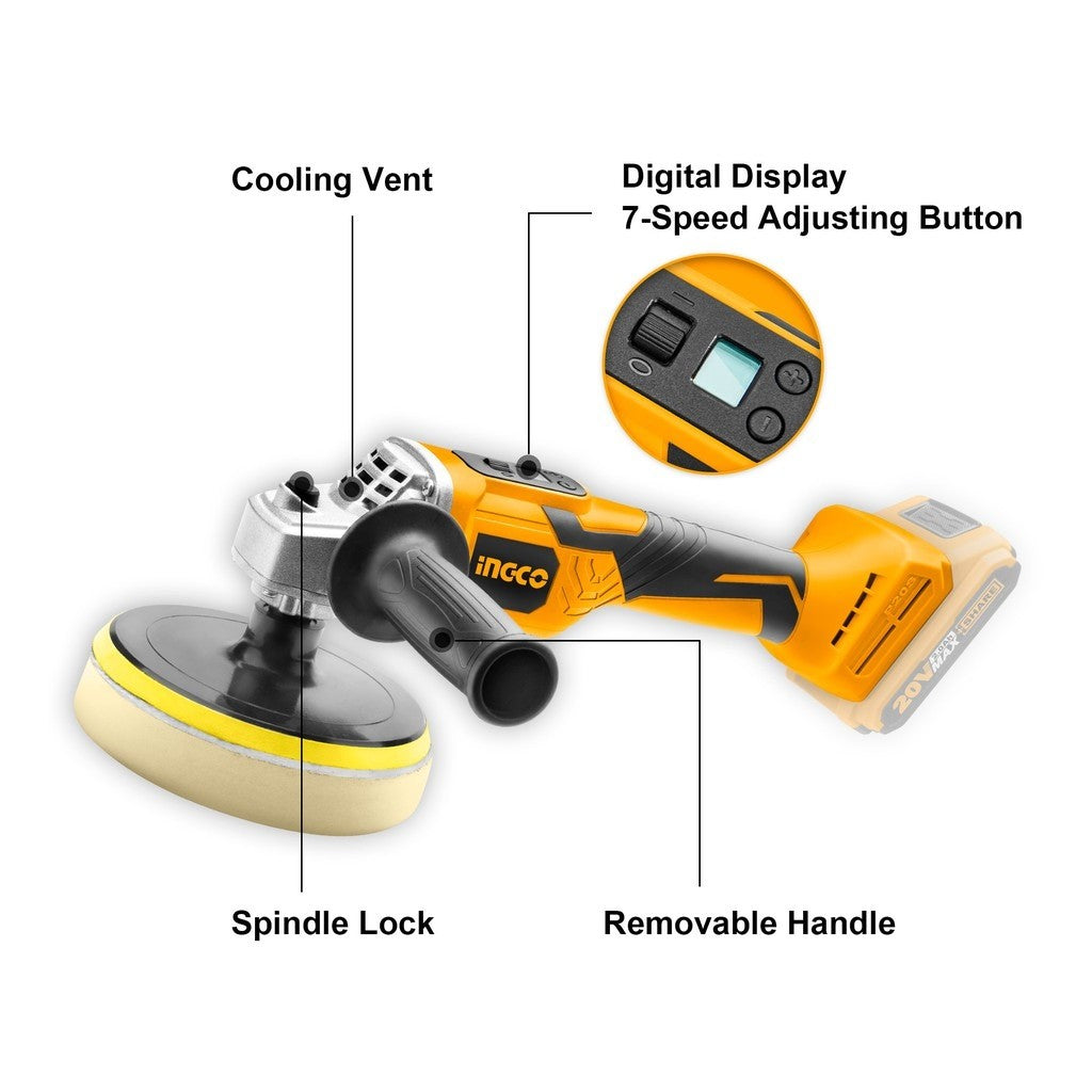 Ingco APLI2001 20V Lithium-Ion Cordless Angle Car Polisher