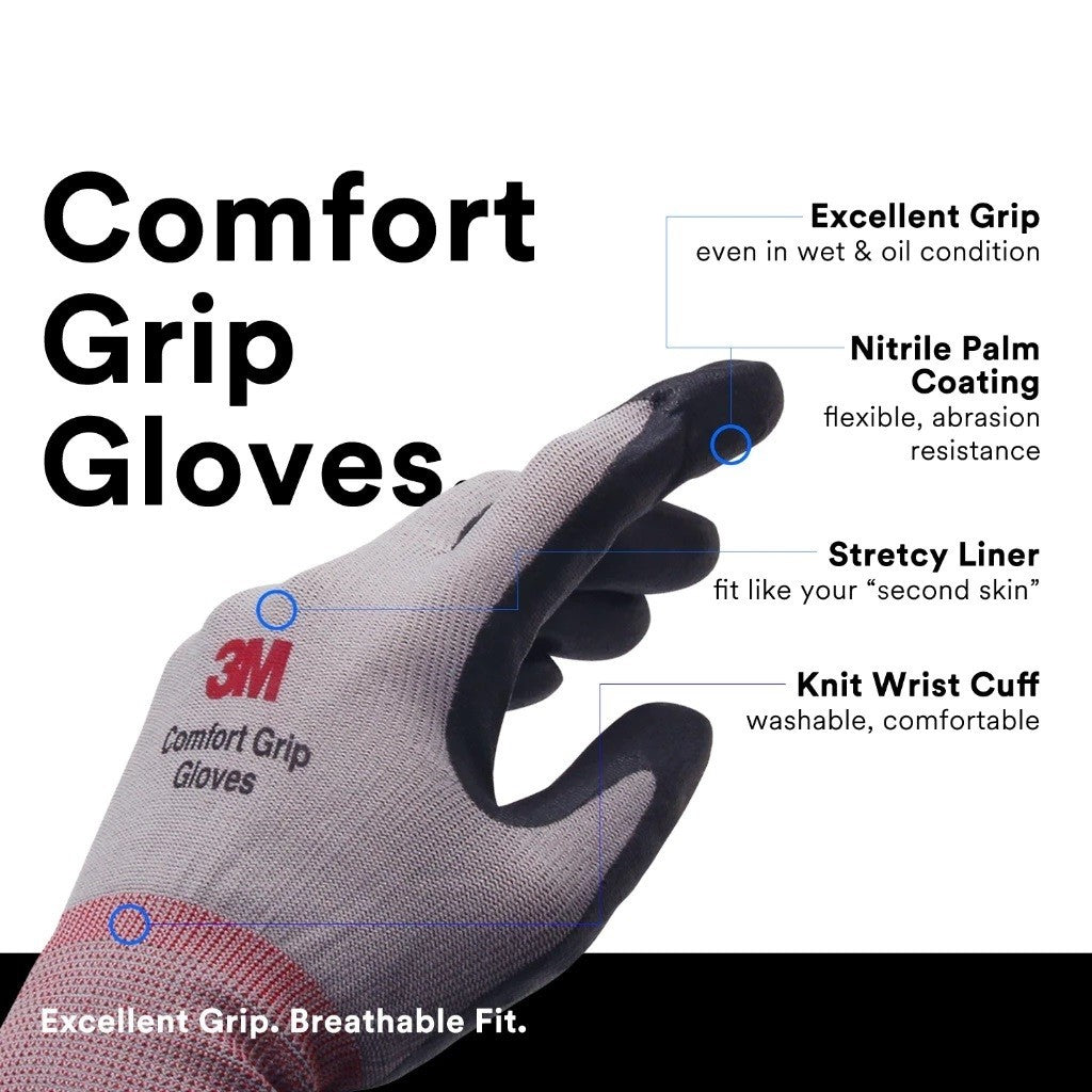 3M Comfort Grip Gloves Nitrile Coated Safety Glove