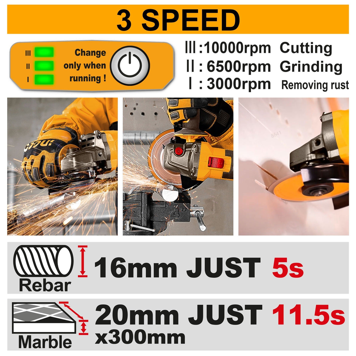 Ingco CAGLI4128102 42V Max Lithium-ion 4-Inch Cordless Angle Grinder Set