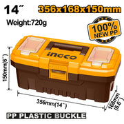 Ingco PBX1401 14 Inch Hard Plastic Tool Box Case with Organizer