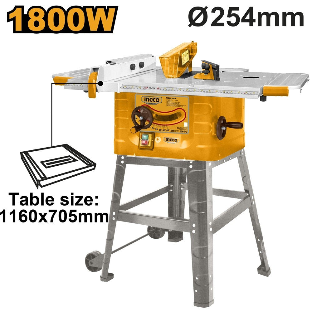 Ingco TS180028 1800W Table Saw with Foldable Wheel Stand
