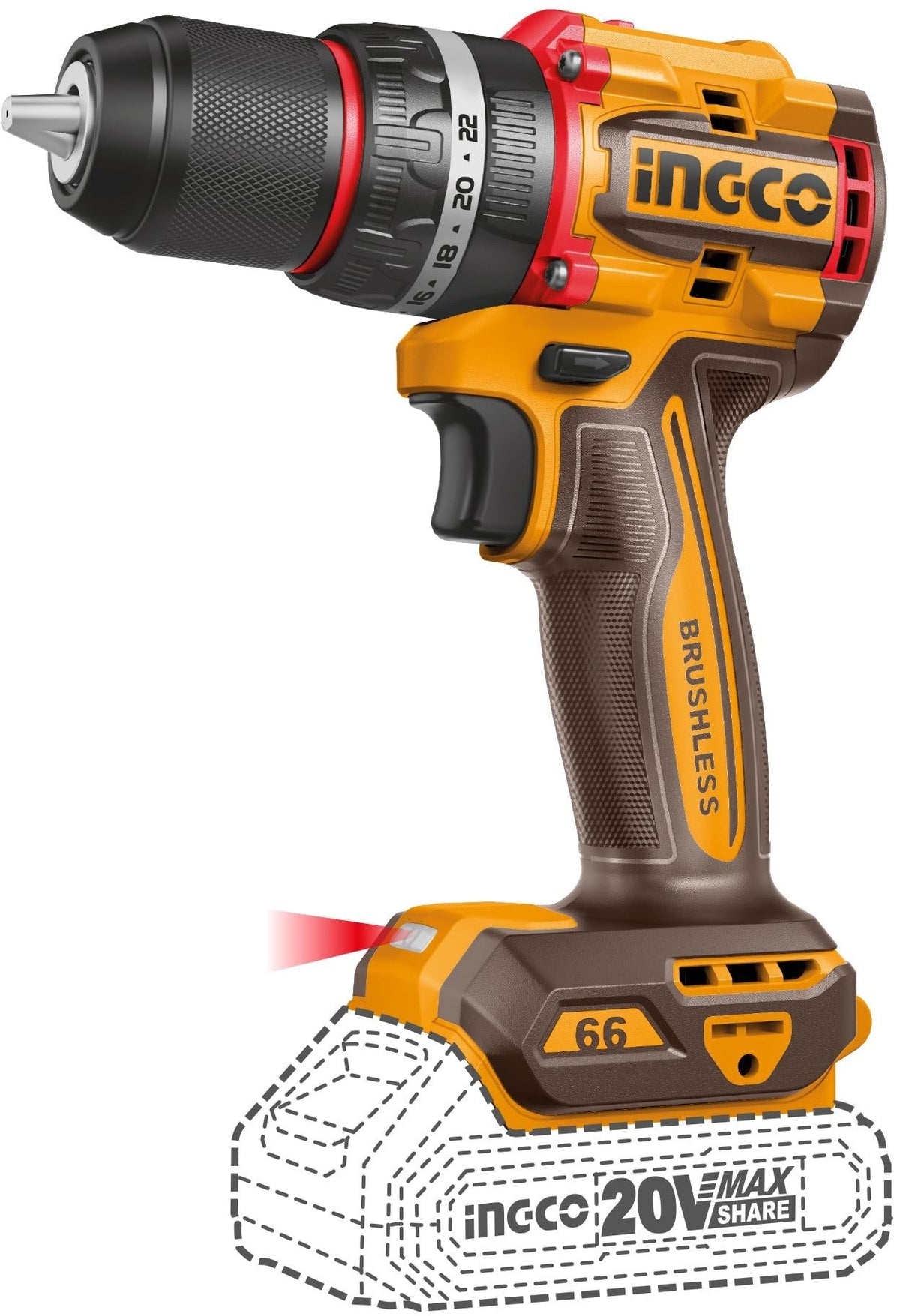 Ingco COSLI241169 20V Cordless 4 Pieces Combo Set - Impact Drill + Impact Wrench + Multi-Tool + Circular Saw