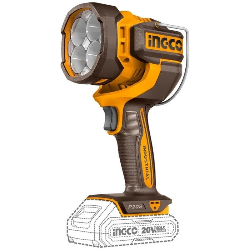 Ingco COSLI250782 20V Cordless 5.0 Ah 4-in-1 Cordless Combo Set - 1350 & 850 Nm Impact Wrench + 2 LED Lamps