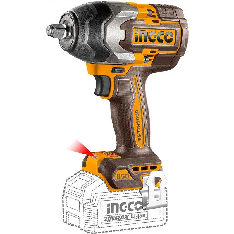 Ingco COSLI250782 20V Cordless 5.0 Ah 4-in-1 Cordless Combo Set - 1350 & 850 Nm Impact Wrench + 2 LED Lamps