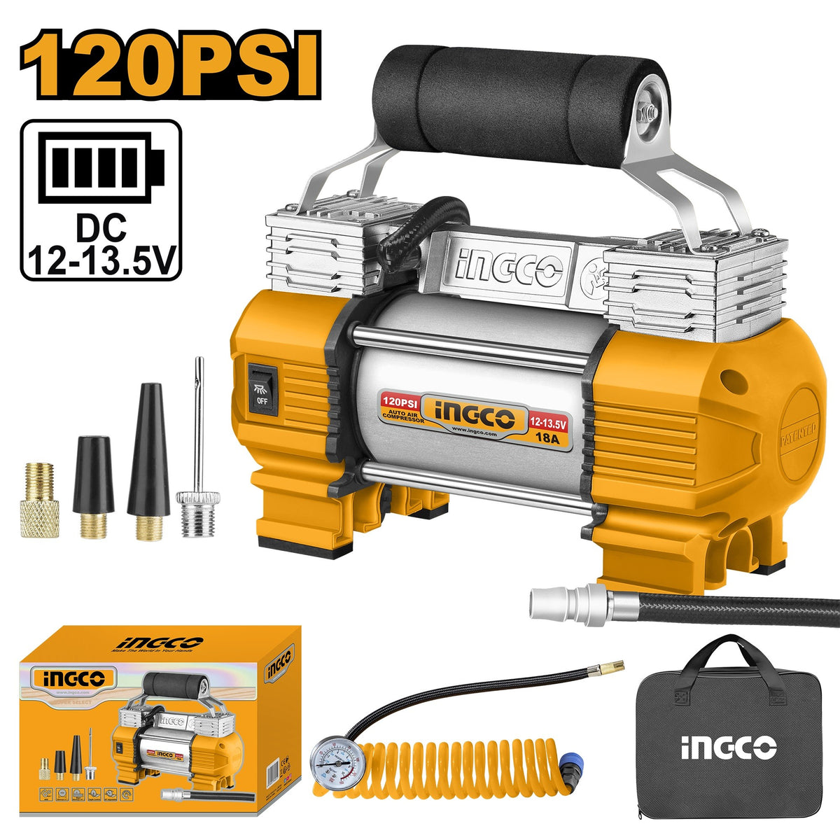 Ingco AAC2508 12V Integrated Work Light Auto Air Compressor