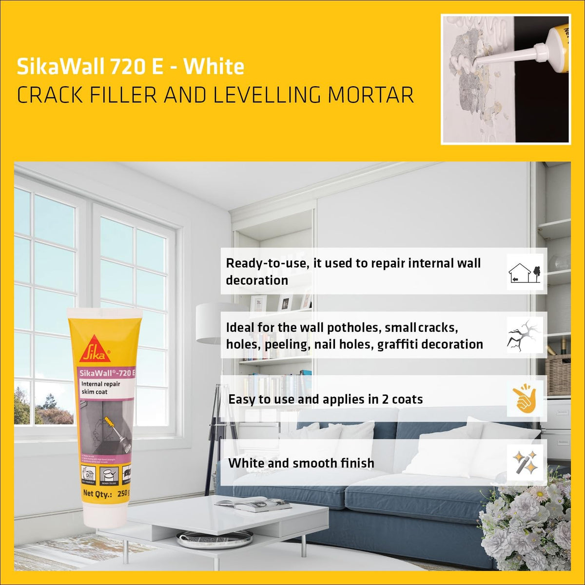 Sika SikaWall 720E Acrylic Wall Crack Repair Paste - 250g