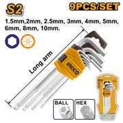Ingco HHK12091 9Pcs Long Arm Ball Point Hex Key Set