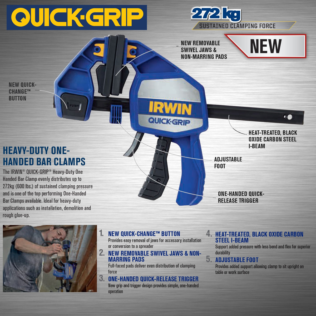 Irwin Quick Grip Heavy Duty One Handed Bar Clamp