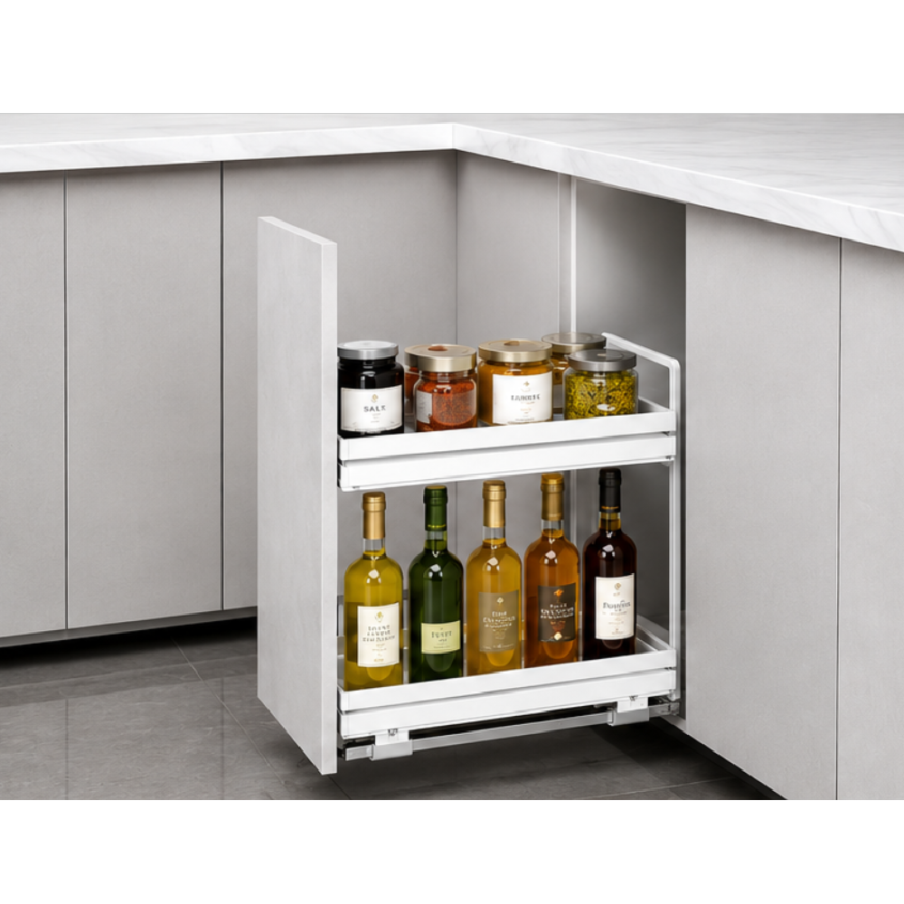 ecoWare WP White WP-WH Two layers Bottom Mounted Pull Out Basket with Anti-Slip Mat - White