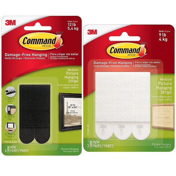 3M Command Medium Picture Hanging Strips - Black/White