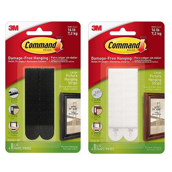 3M Command Large Picture Hanging Strips - Black/White