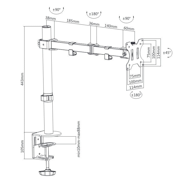 Titan SGB331 13'' - 32'' Single Monitor Mount TV Bracket - Black